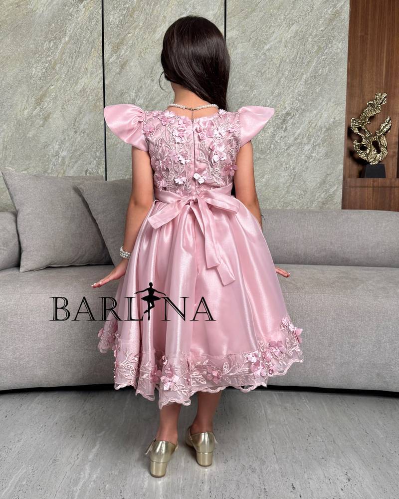 Girls' pink dress with 3D embroidery