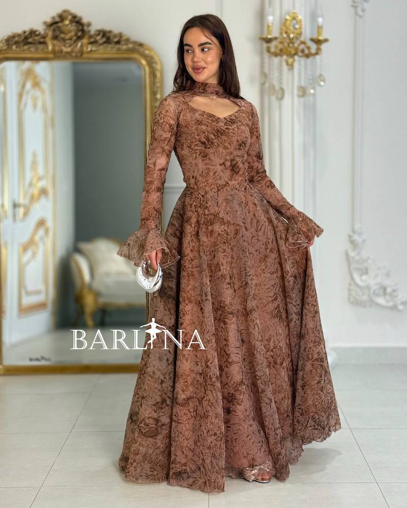Luxurious brown evening dress with a long cut