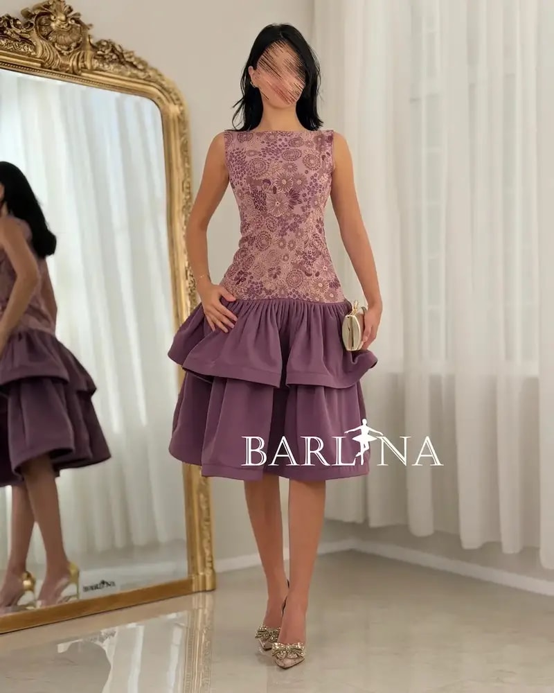 Purple floral dress with a fitted bodice