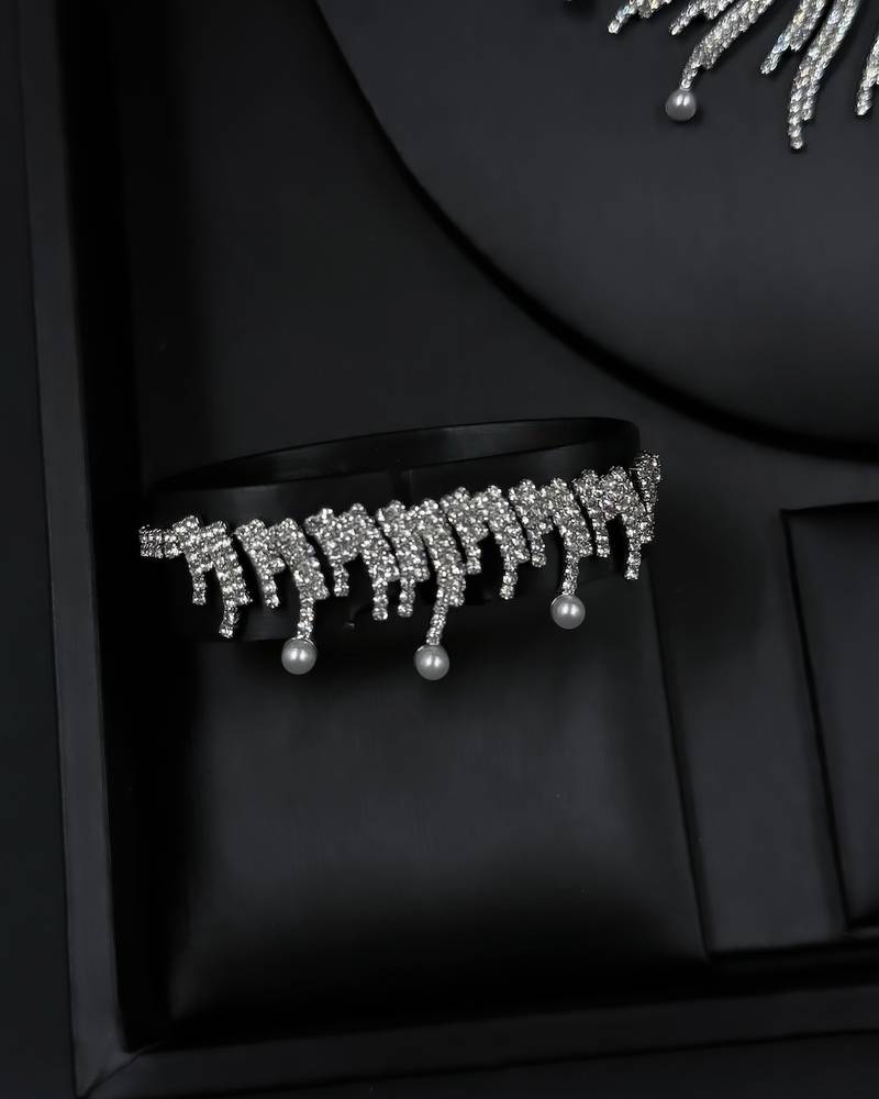 A luxurious set studded with crystals and pearls