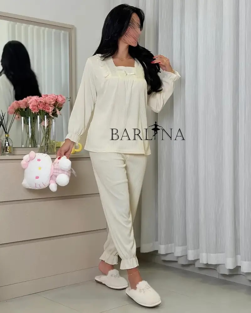 Women's soft pajama set with lace trim