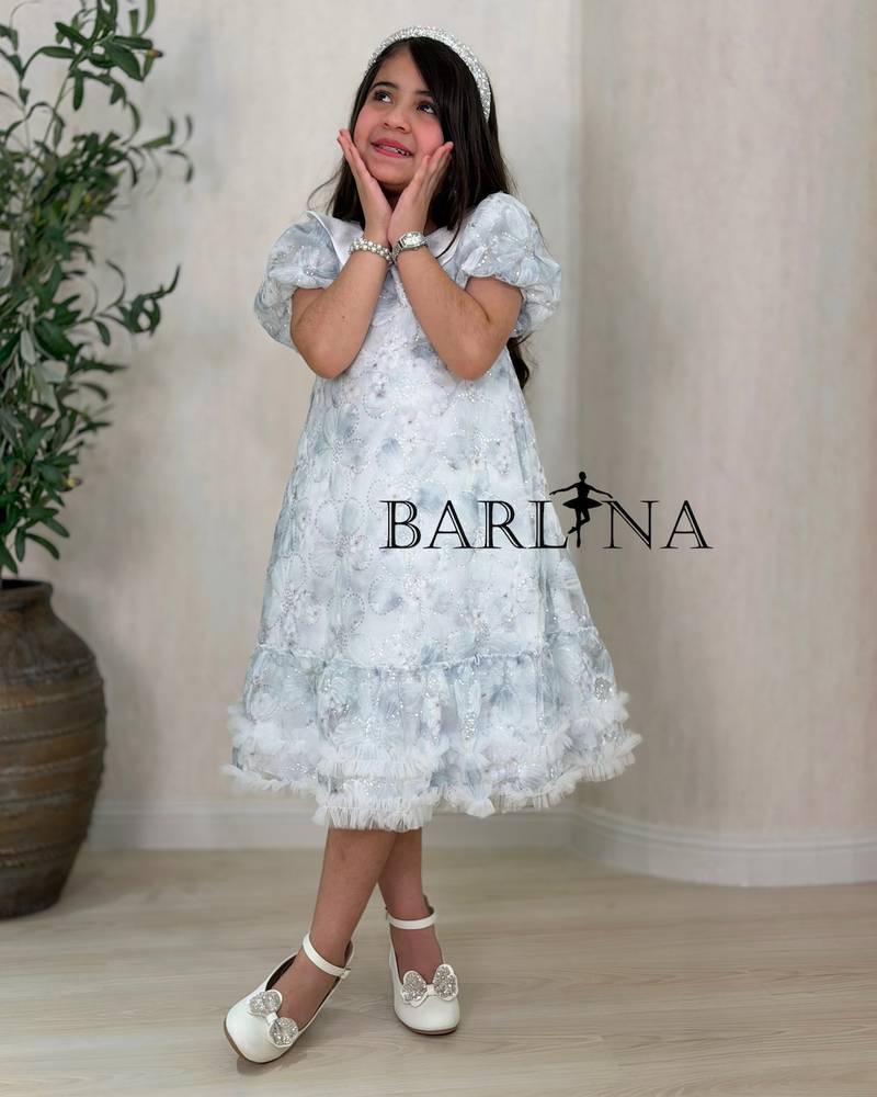 Girls' ice blue dress with light layers