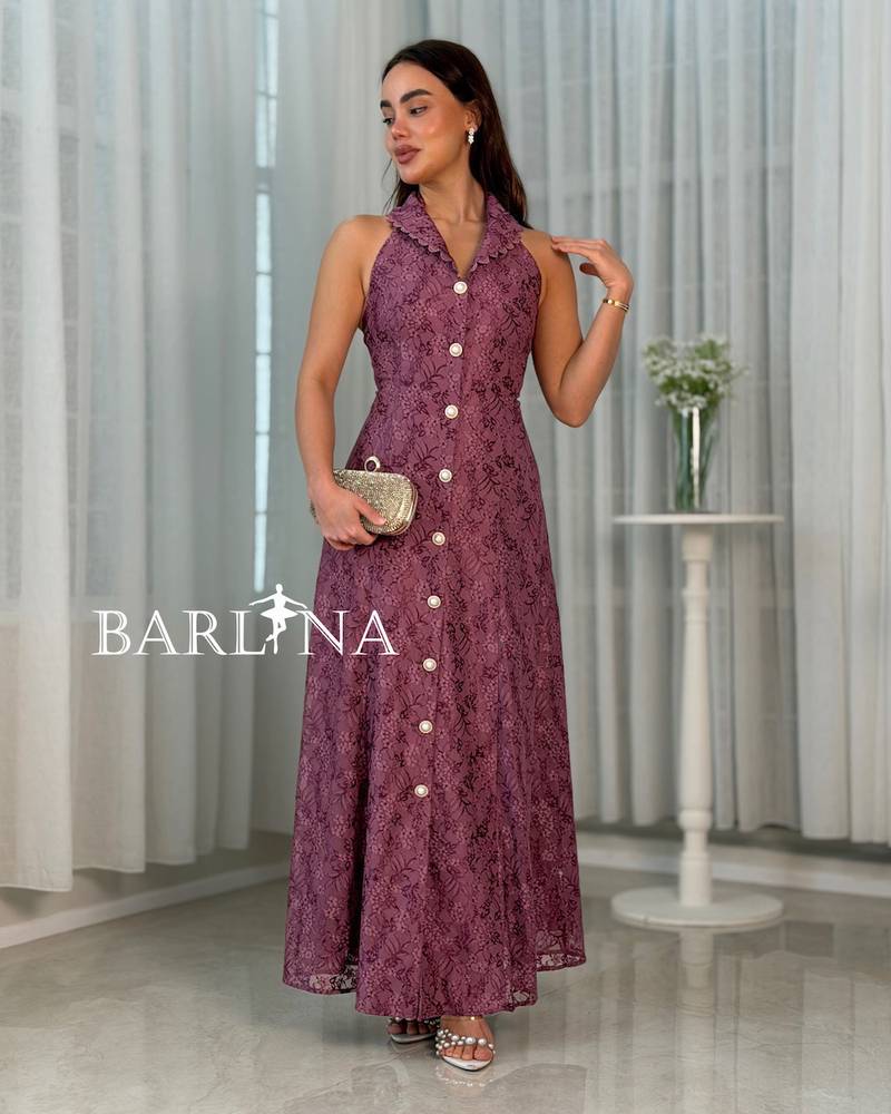 Purple lace dress with front buttons