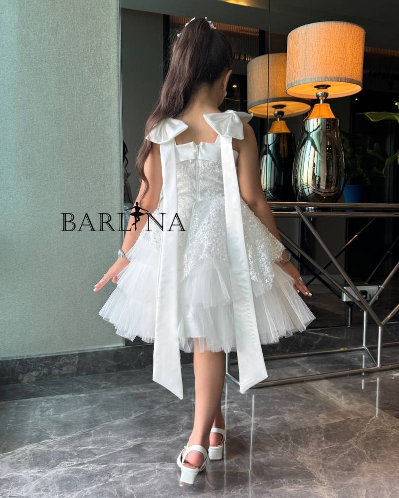 Girls' white dress with embroidered tulle layers