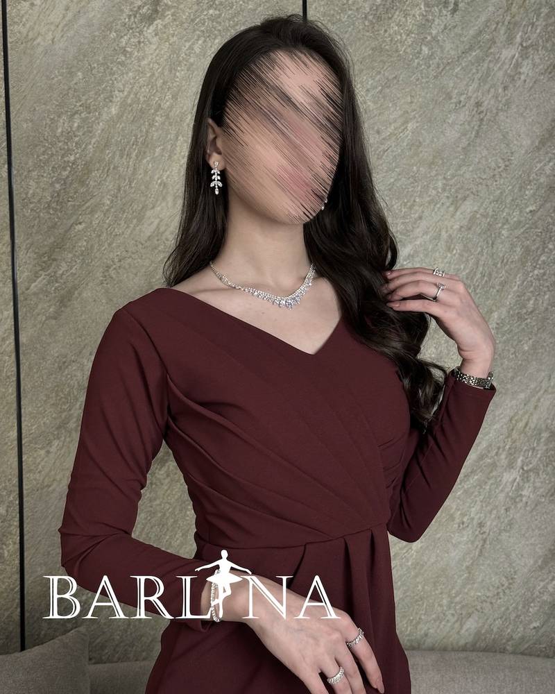 Burgundy long-sleeved wrap dress