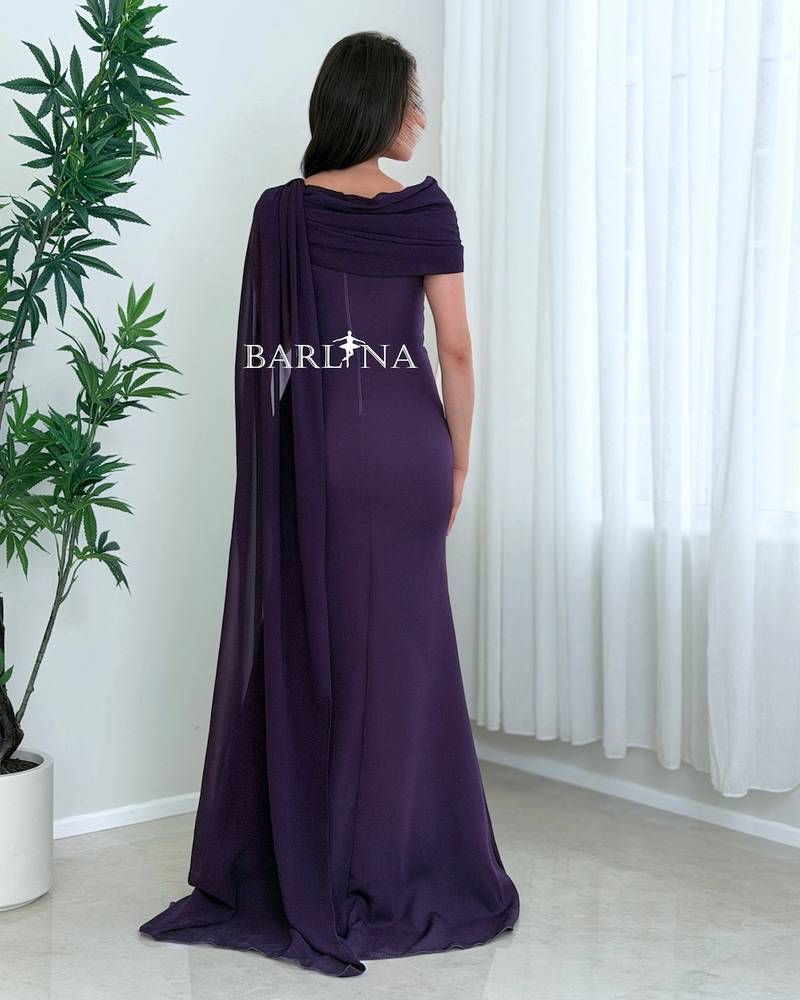 Dark purple dress with a side chiffon shawl