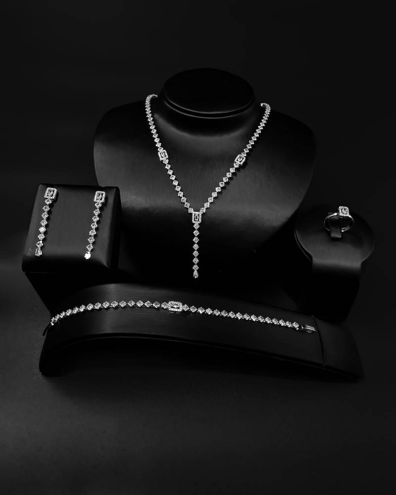 Elegant studded long pendant necklace accessory set