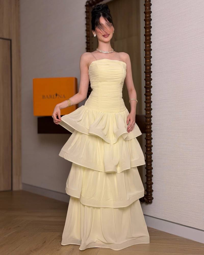  Ivory maxi dress with layered ruffles