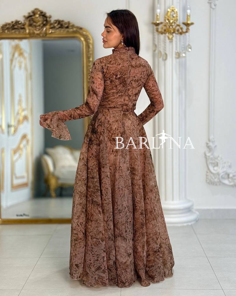 Luxurious brown evening dress with a long cut
