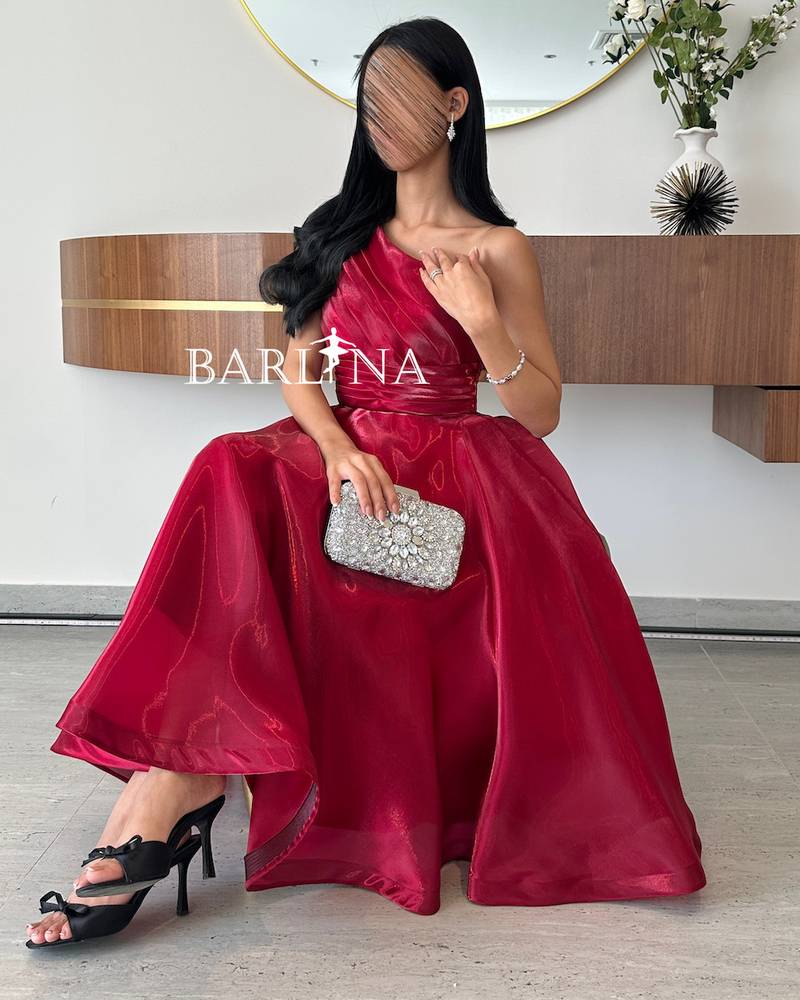 Burgundy one shoulder dress with puffy skirt