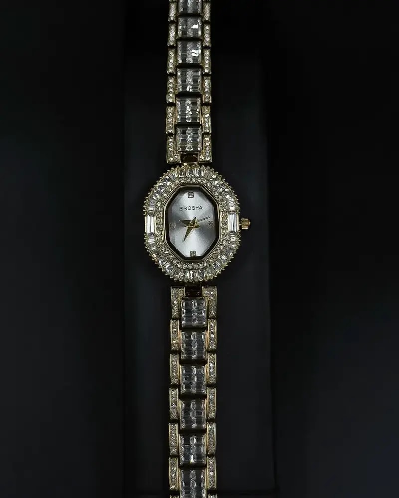 Women's evening watch with a sparkling crystal bezel