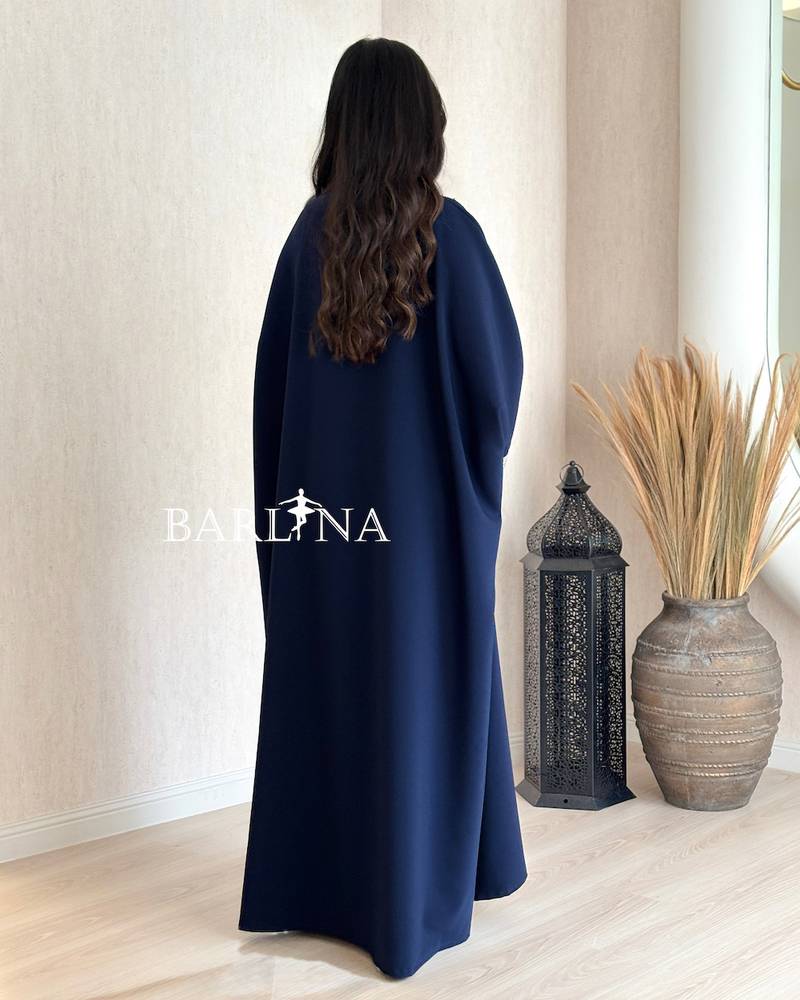 Wide navy blue jalabiya with chest embroidery