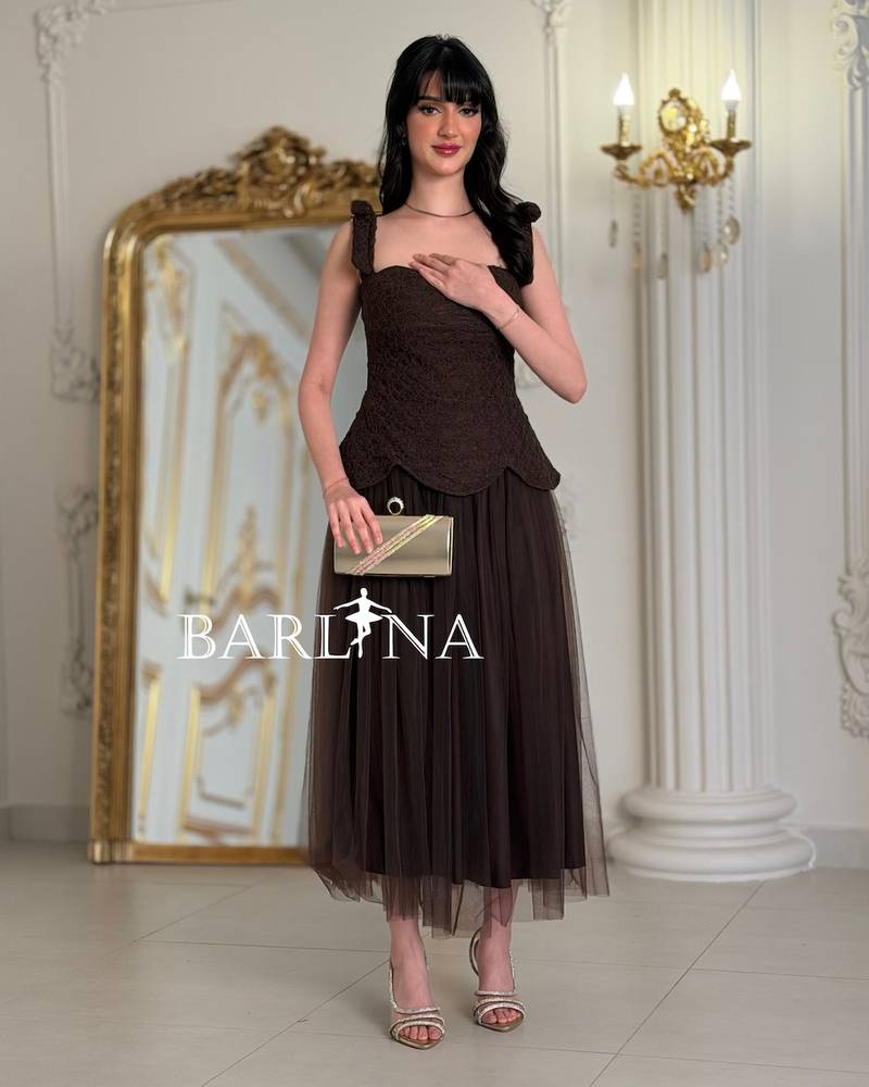 Brown dress with elegant lace details