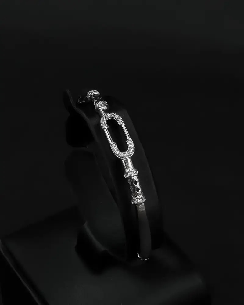 Silver bracelet and ring with rectangular links
