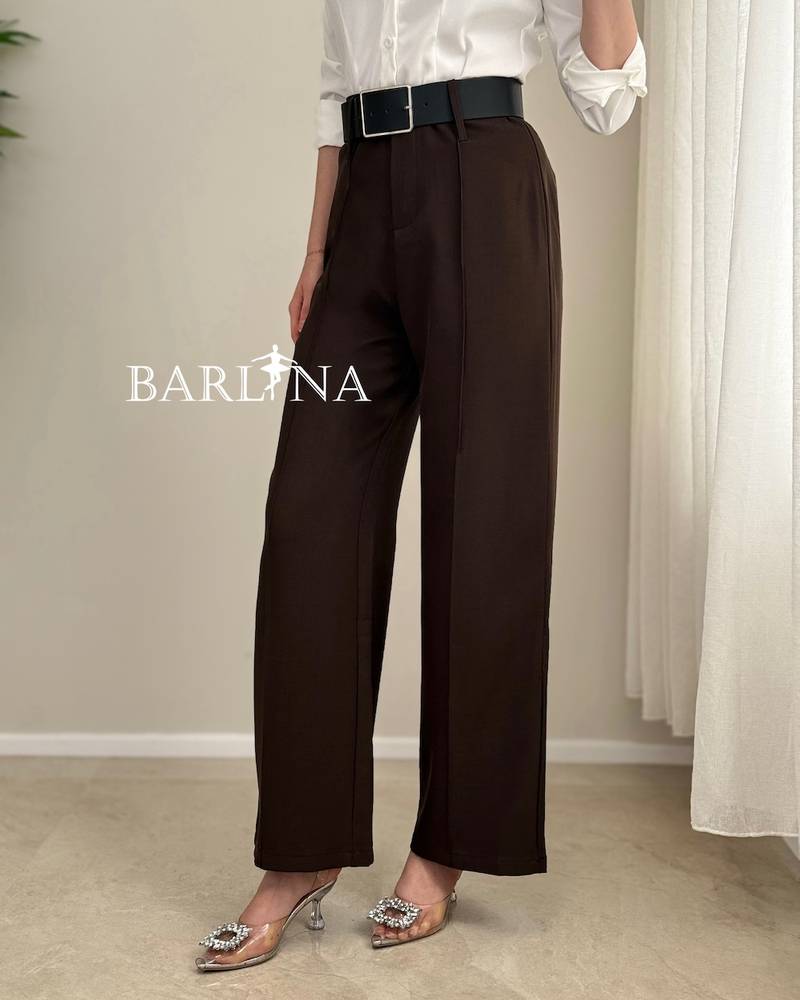 Straight-leg formal trousers with a black belt