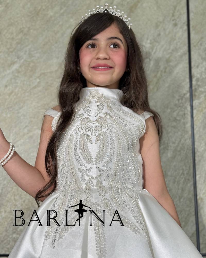 Girls' white royal dress with a high neck