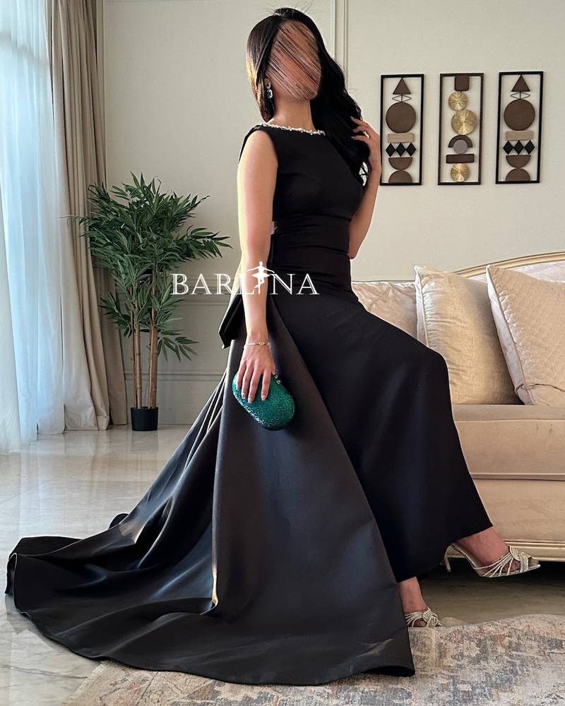 Black evening dress with wide back