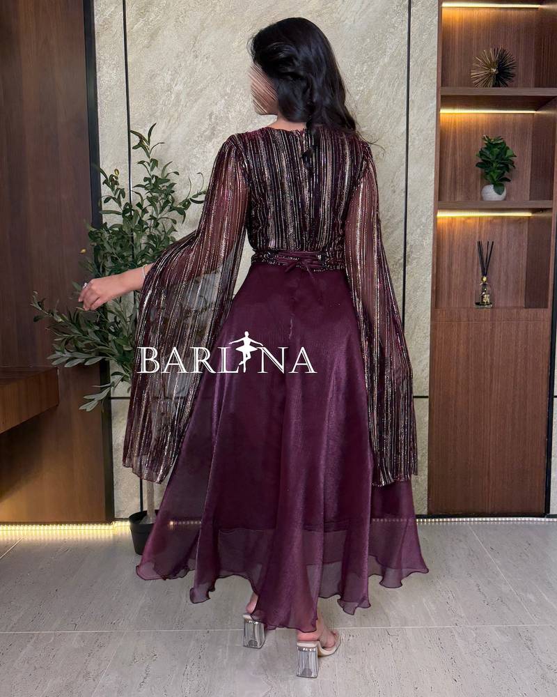 Oudi dress with shiny cape sleeves