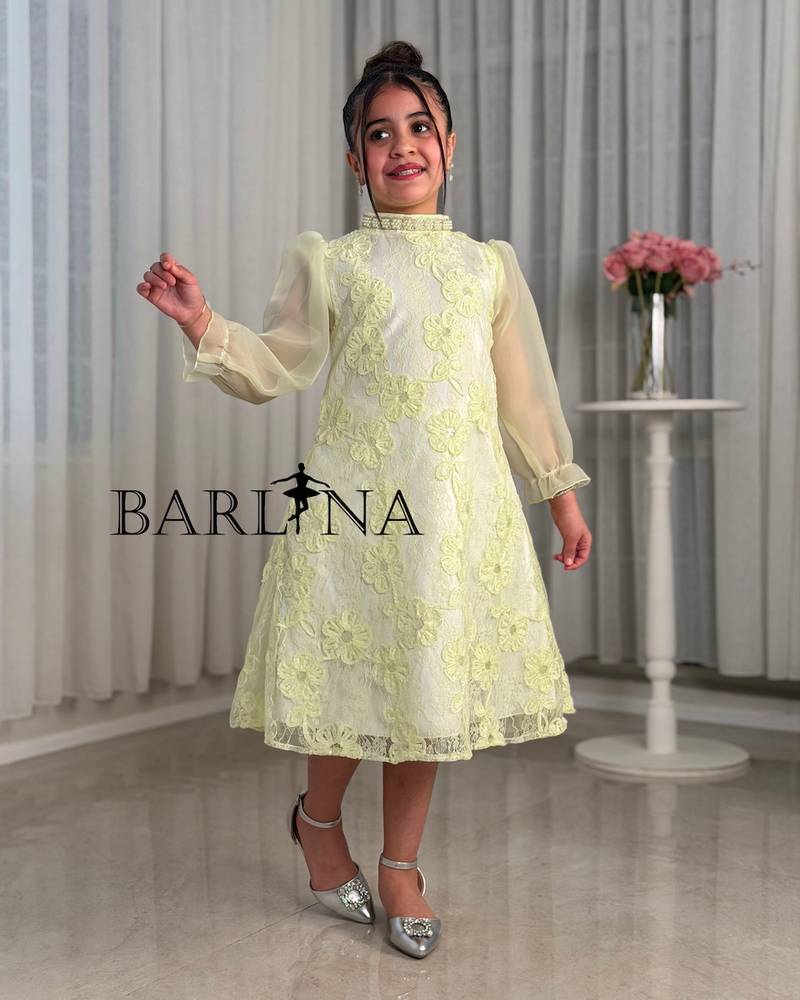 Girls' floral dress with sheer sleeves