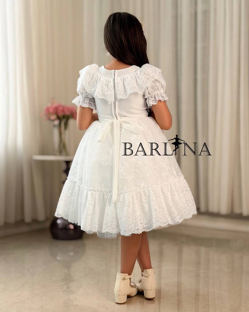white fluffy lace dress for girls