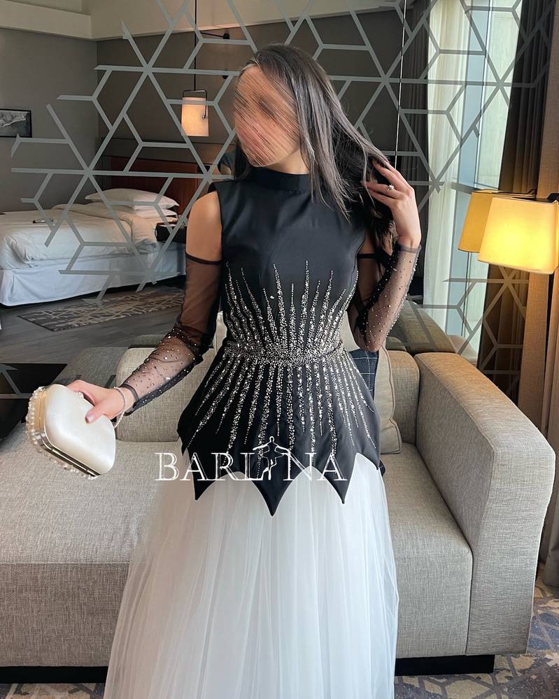 Two-tone dress with sheer sleeves