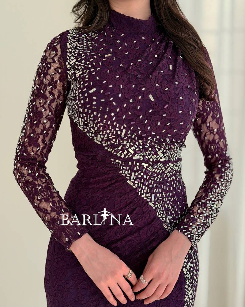 Purple lace dress with silver gradient embroidery
