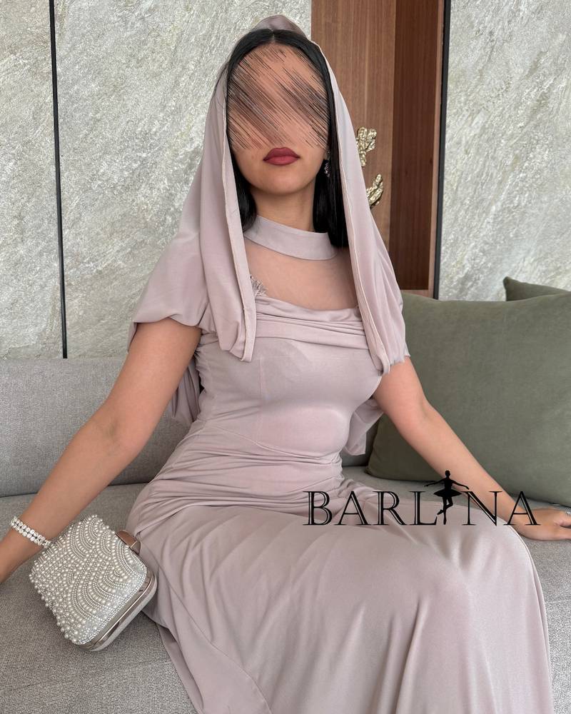 Draped nude dress with head cover