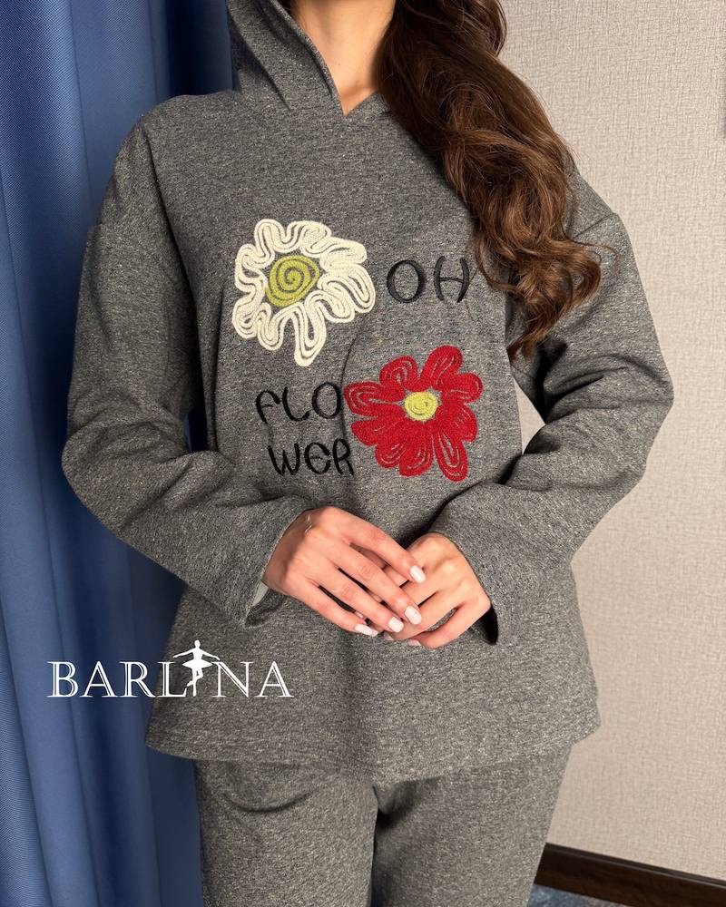 Grey two piece set with floral embroidery