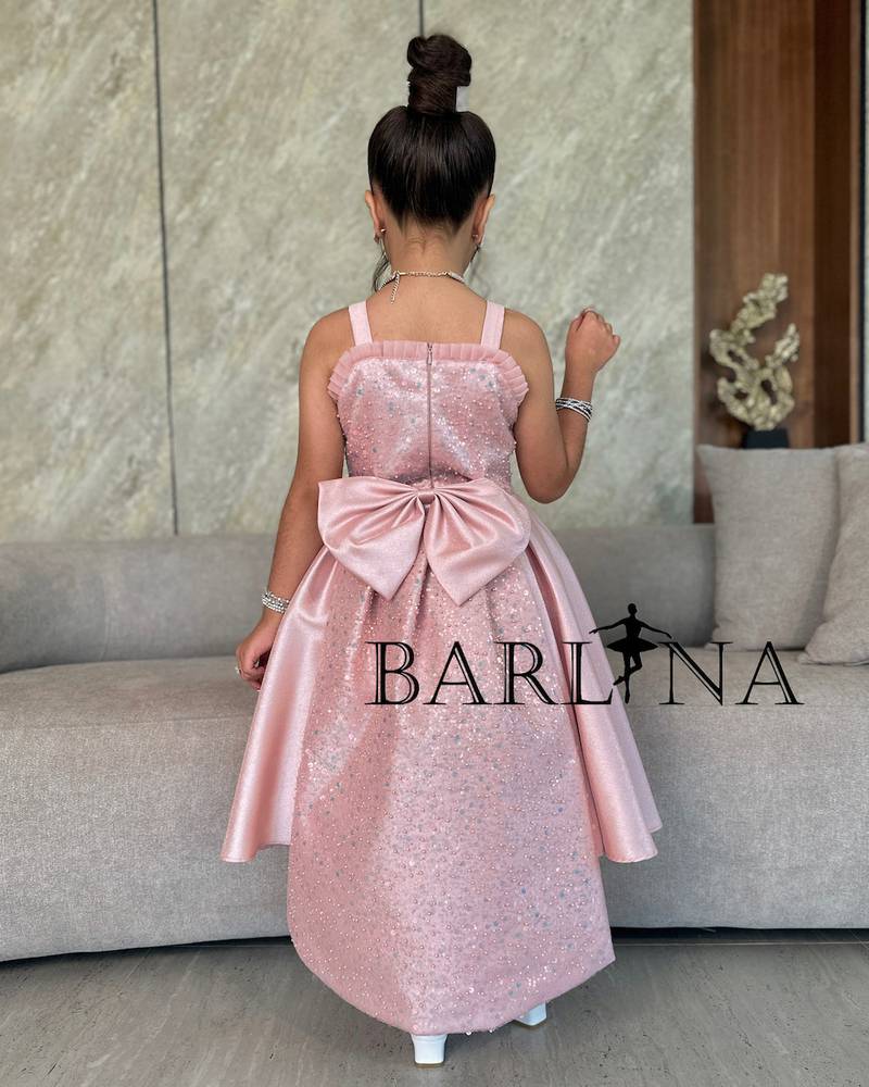 Girls' pink glitter dress with sparkly embroidery