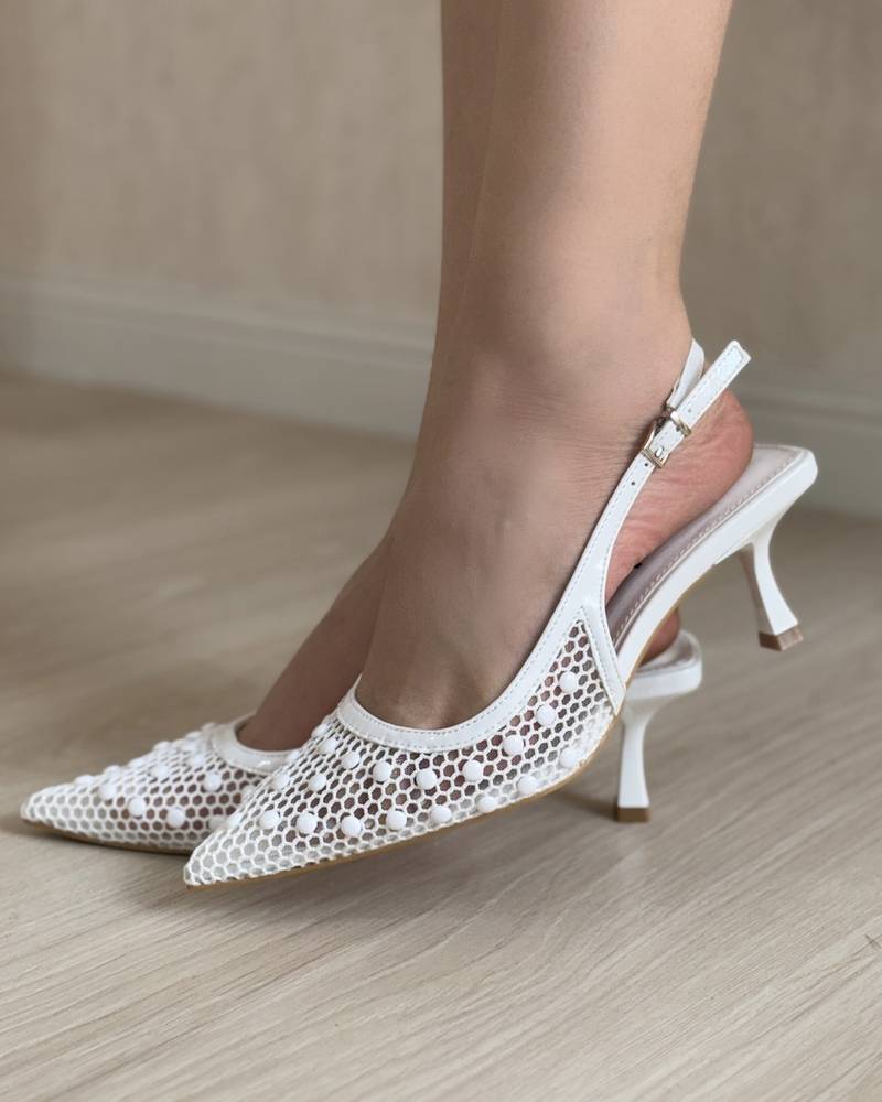 Stylish mesh heel adorned with prominent details