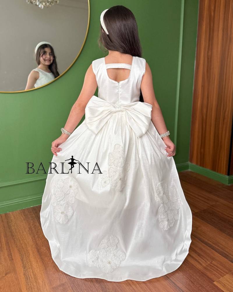 Girls' white dress with open back design