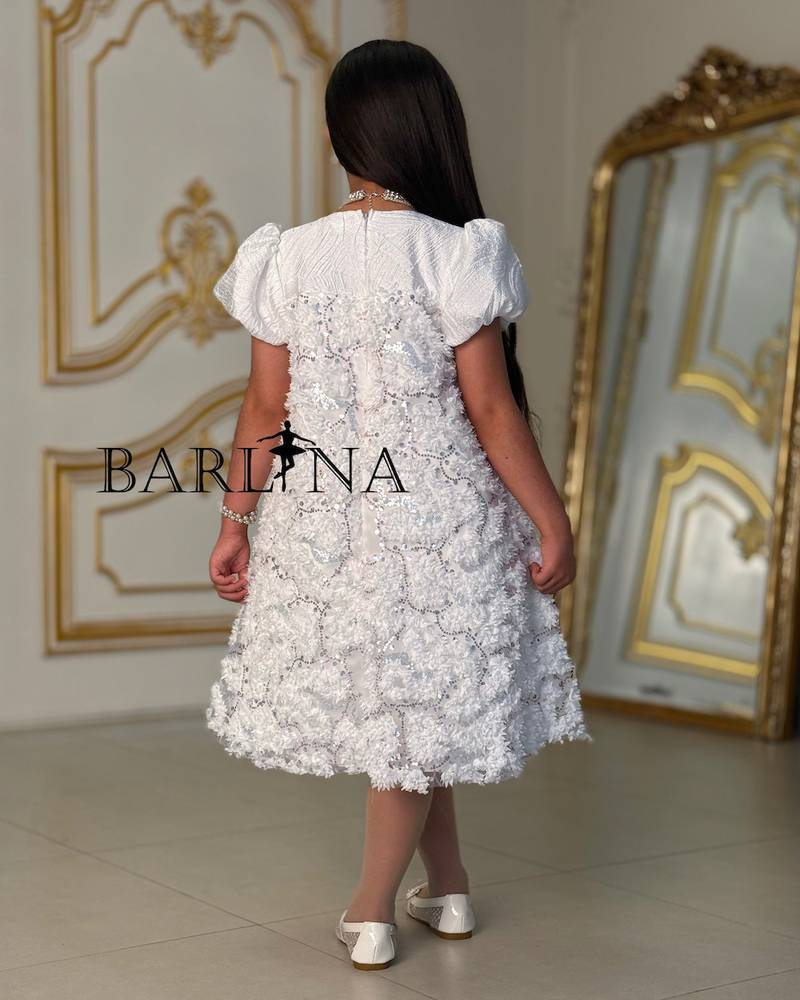 Elegant white girl's dress with rose details