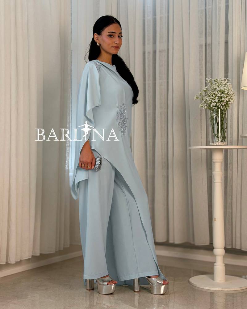 Elegant sky blue set with delicate embroidery