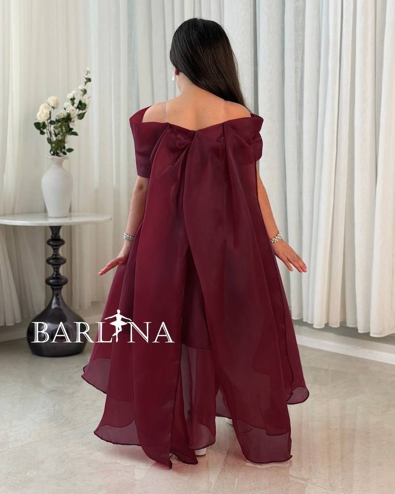 Girls' off-shoulder burgundy evening dress