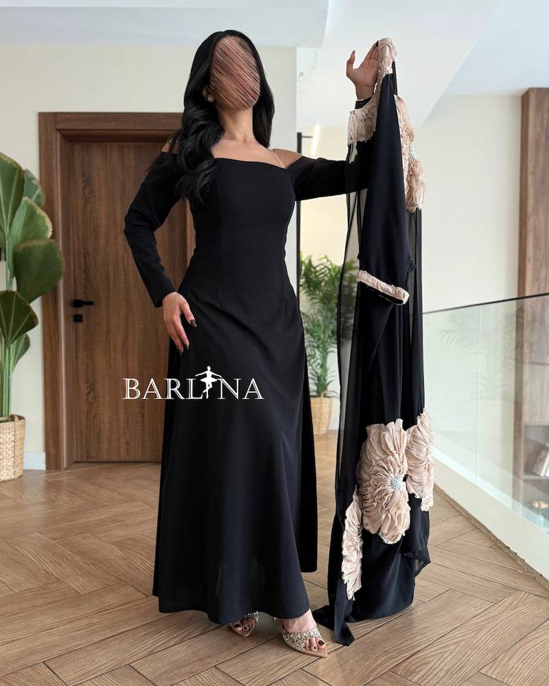 Soft black dress with a floral abaya