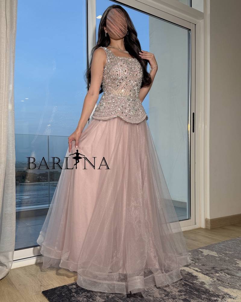 Pink dress with crystal embroidered top