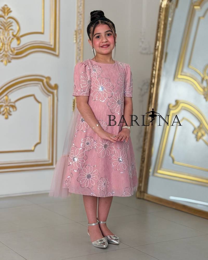 Pink girls' dress with tulle back