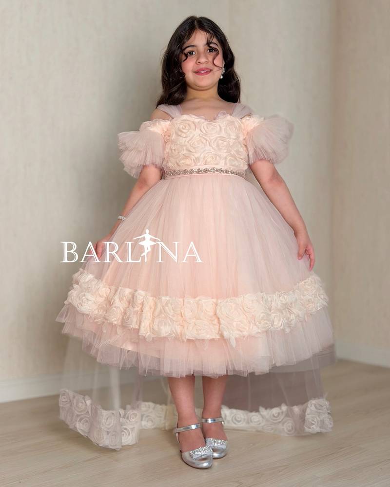 Girls' fluffy tulle dress with a light train