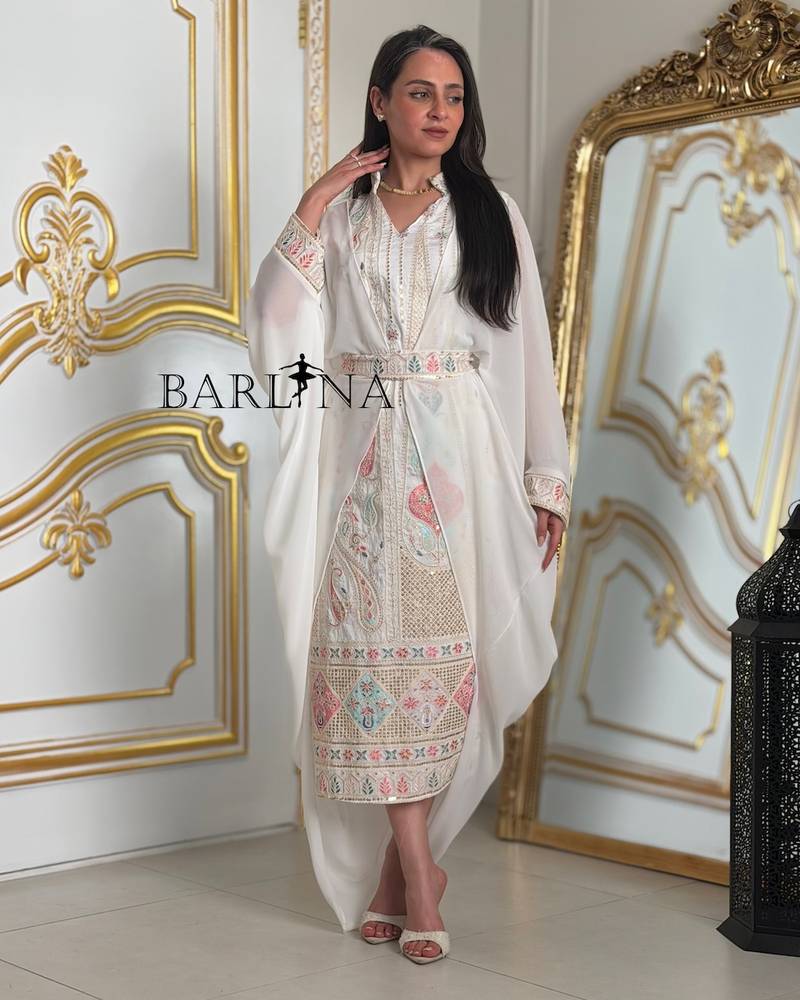 Jalabiya with luxurious multi-colored embroidery