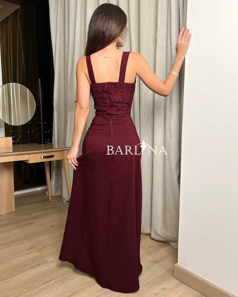 Burgundy Sleeveless Lace Corset Dress