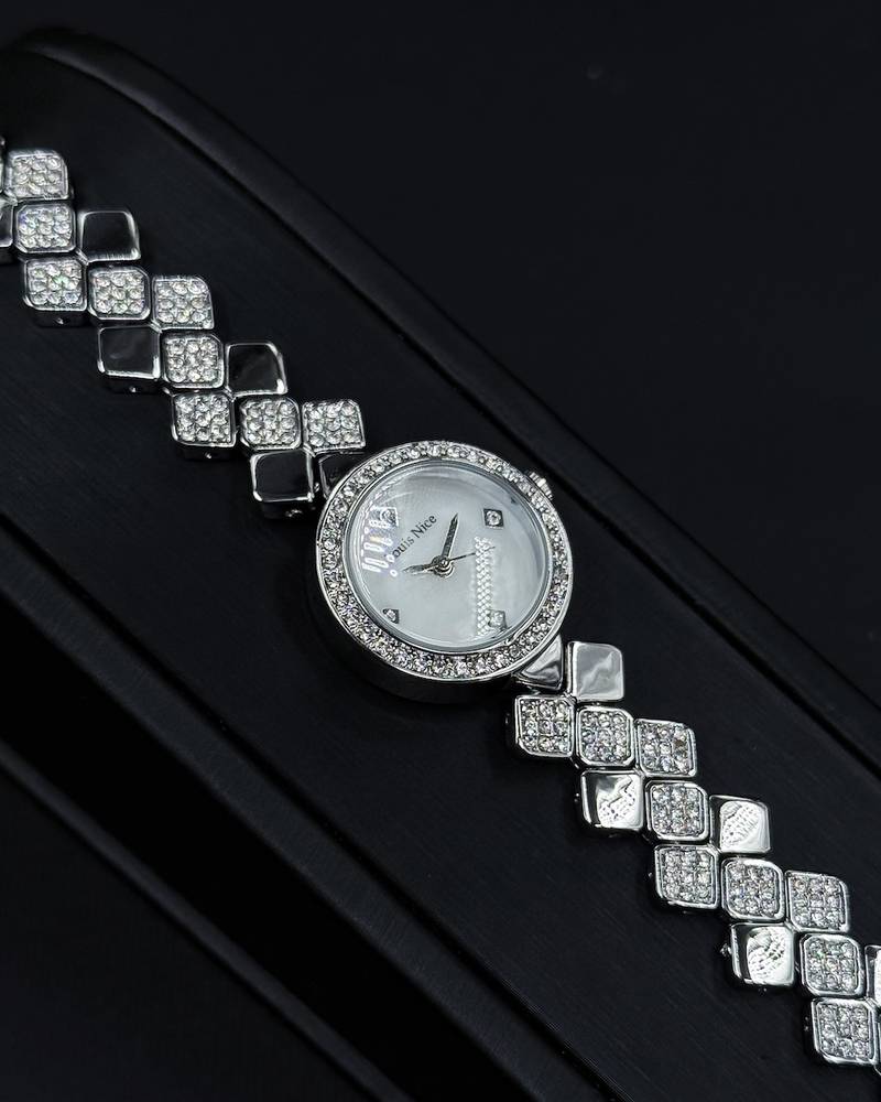 A women's watch with elegant, shimmering details.