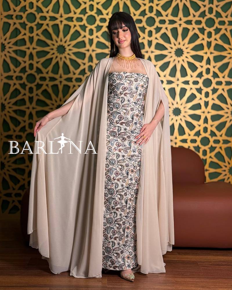 Luxurious beige embellished jalabiya with a straight cut