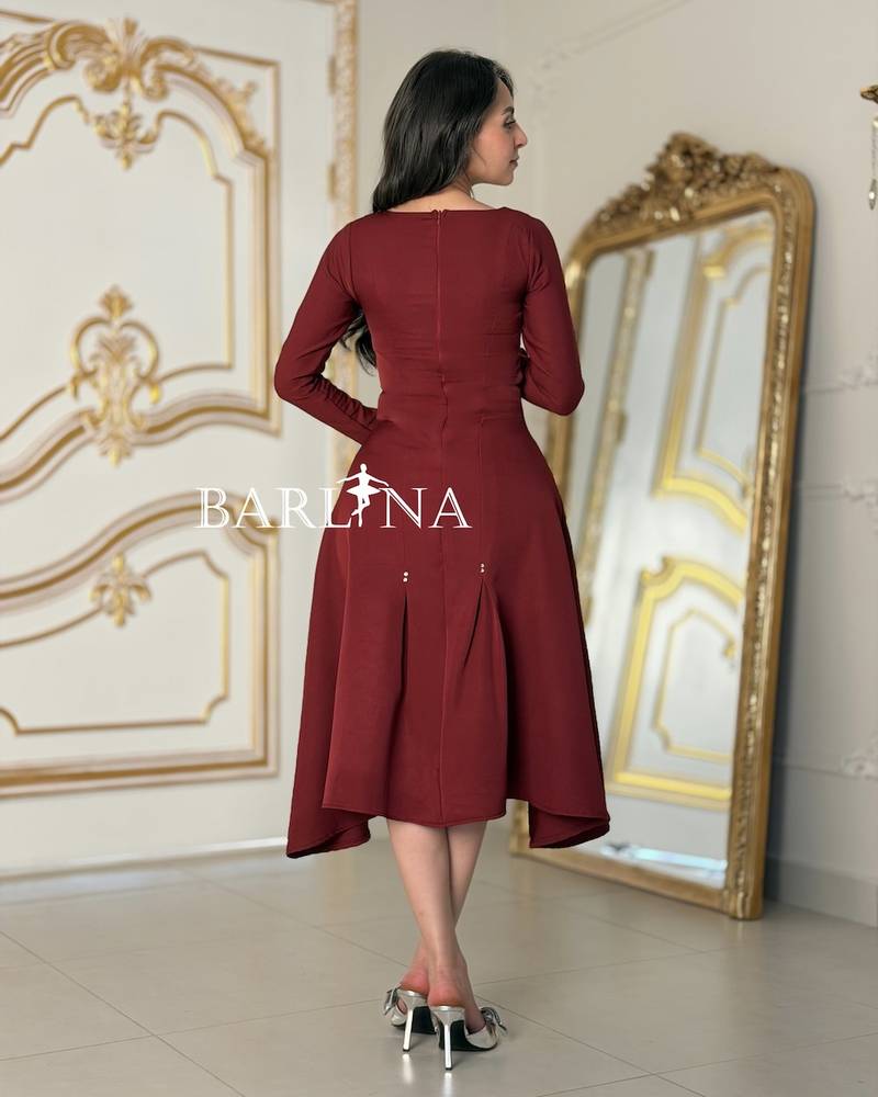 Burgundy dress with a crystal-embellished collar