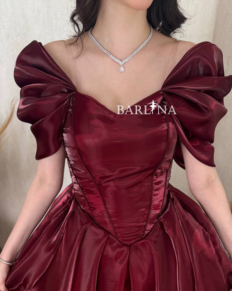 Burgundy off-shoulder corset dress