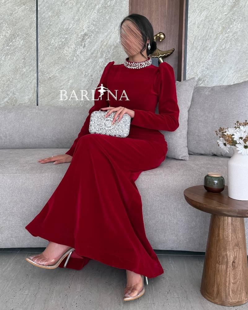 Red velvet dress with crystal collar