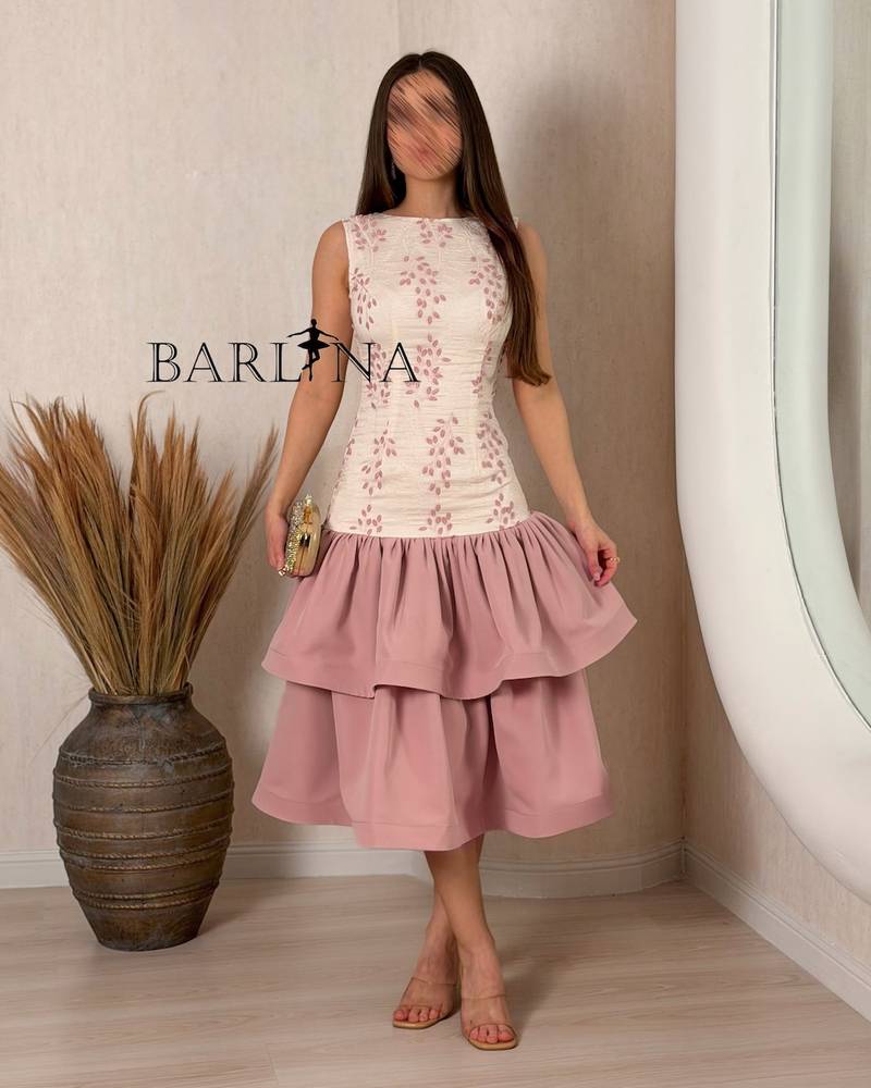 Pink floral dress with layered bottoms