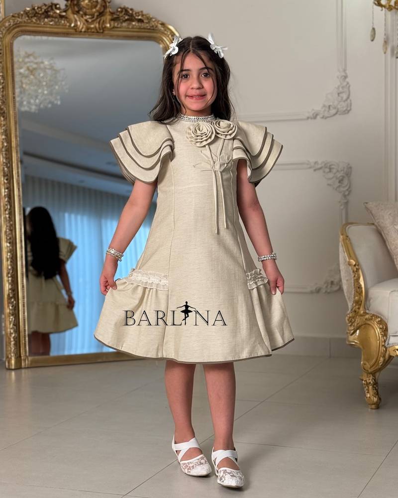 Girls' dress with butterfly sleeves and ruffles