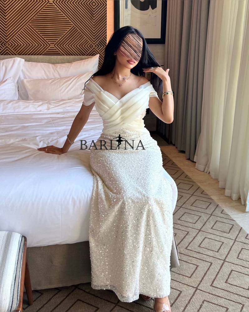 Long off-white sequin dress