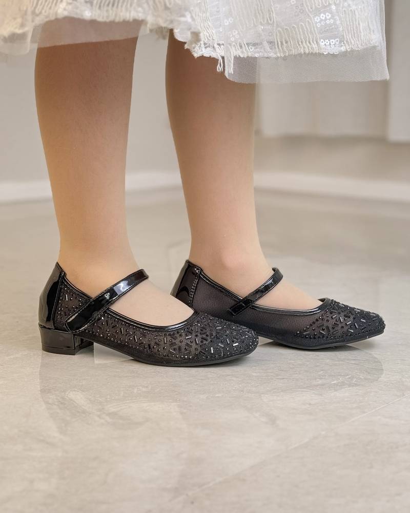 حذاء بناتي بخامة شفافة مطرزة بكريستال