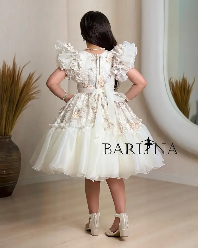 Off-white floral fluffy girl's dress